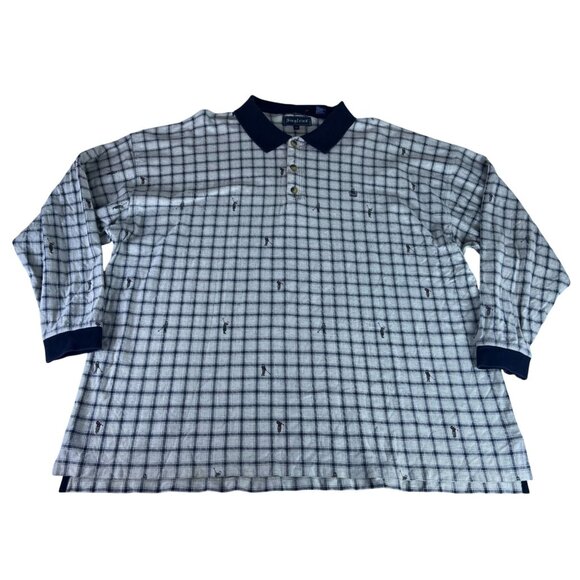 Siegfried Plaid Allover Golfer Print Polo Shirt Top Men Plus 4X Off White Black - Picture 1 of 4